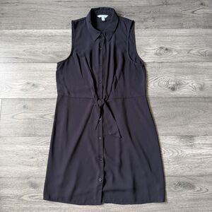 Nine West Women's Sleeveless Button-Down Black Tie-Front Shirt Dress Size XL